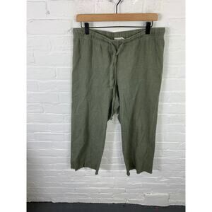 Giannetti Women's Straight Leg Trouser Linen Pants Drawstring Waist Green Size L